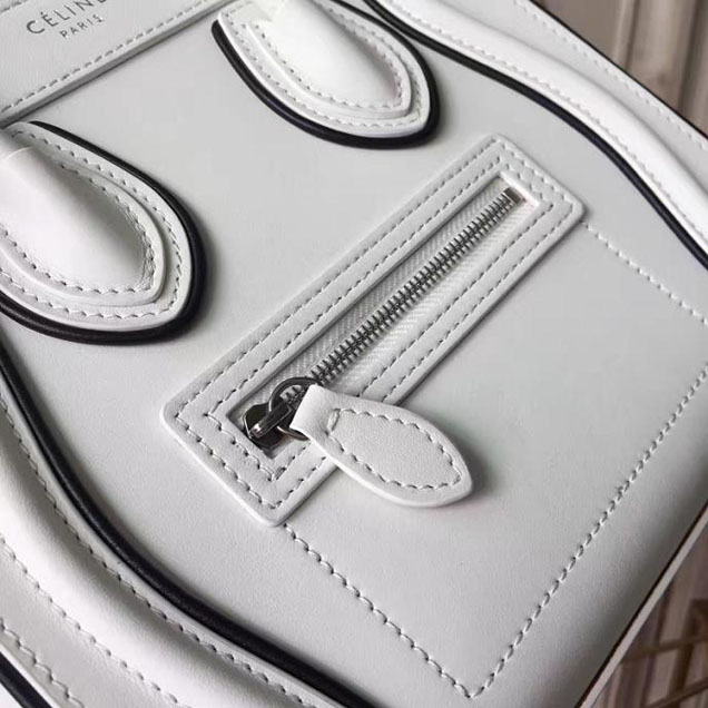 Celine Nano Luggage 20cm Bag Smooth Calfskin Pre-Fall 2017 Bag Collection White with Black Piping