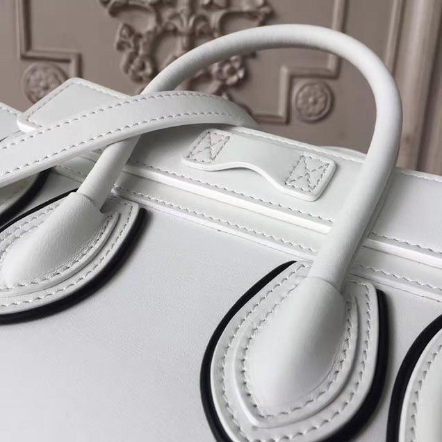 Celine Nano Luggage 20cm Bag Smooth Calfskin Pre-Fall 2017 Bag Collection White with Black Piping
