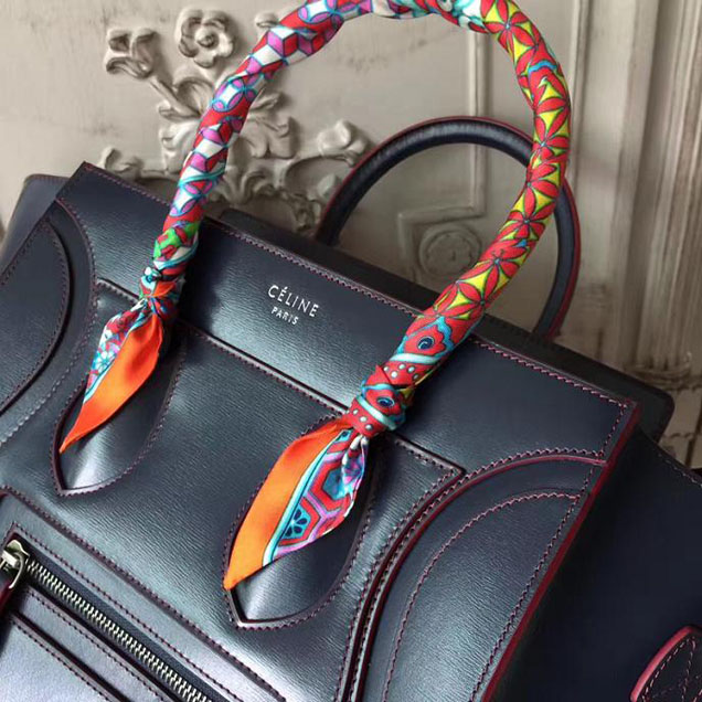Celine Micro Luggage 26cm Bag Smooth Calfskin Spring 2017 Collection Navy with Red Piping
