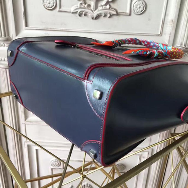 Celine Micro Luggage 26cm Bag Smooth Calfskin Spring 2017 Collection Navy with Red Piping