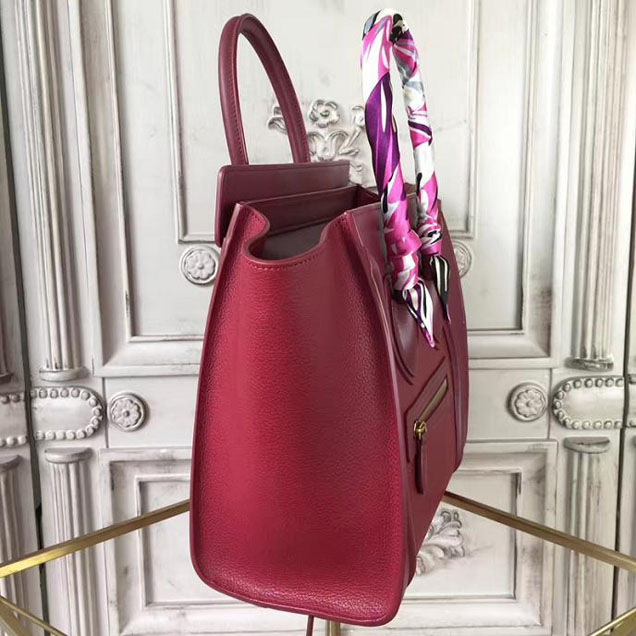 Celine Micro Luggage 26cm Bag Baby Drummed Calfskin Spring 2017 Collection Burgundy