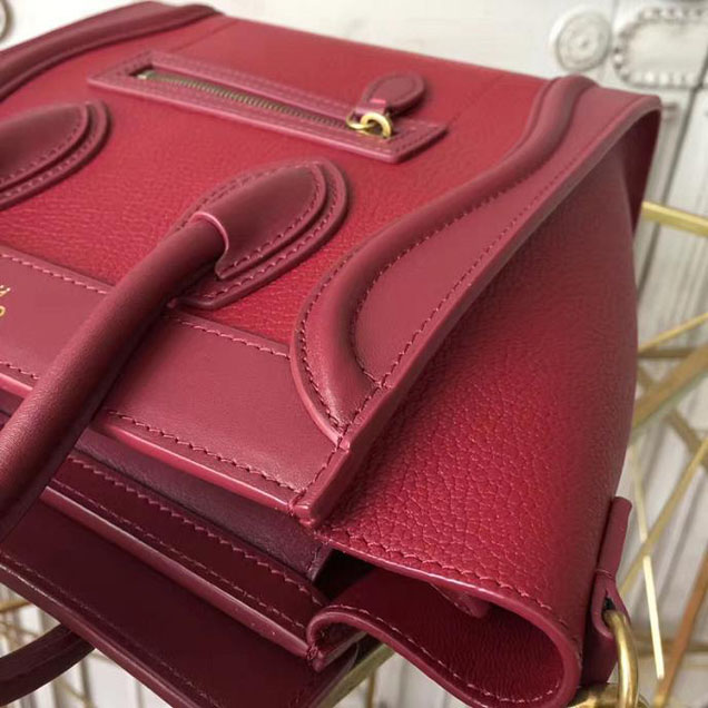 Celine Nano Luggage 20cm Bag Baby Drummed Calfskin Spring 2017 Collection Burgundy