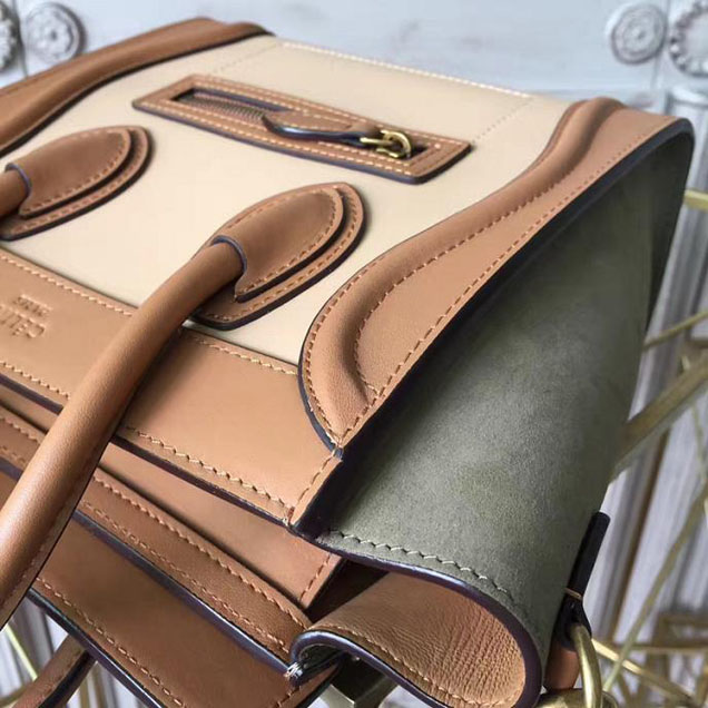 Celine Nano Luggage 20cm Bag Smooth Calfskin Nubuck Spring 2017 Collection Light Khaki Multicolor