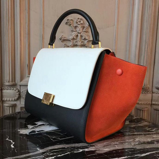 Celine Small Trapeze Bag 26cm White Black Orange