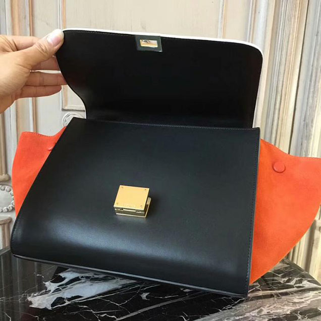 Celine Small Trapeze Bag 26cm White Black Orange