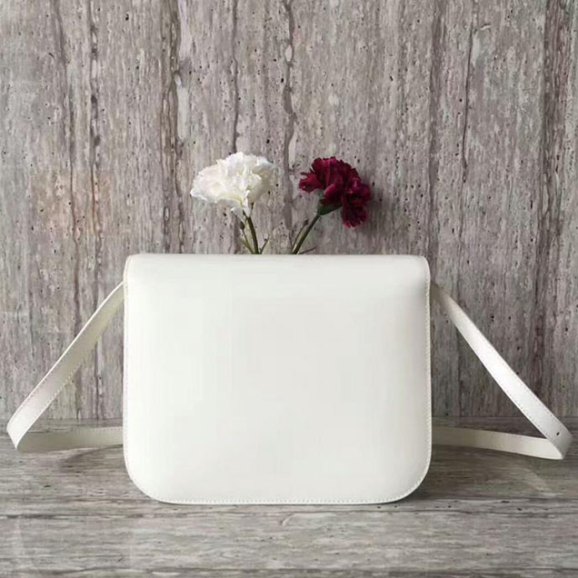 Celine Medium Classic Box Bag Silver Buckle White