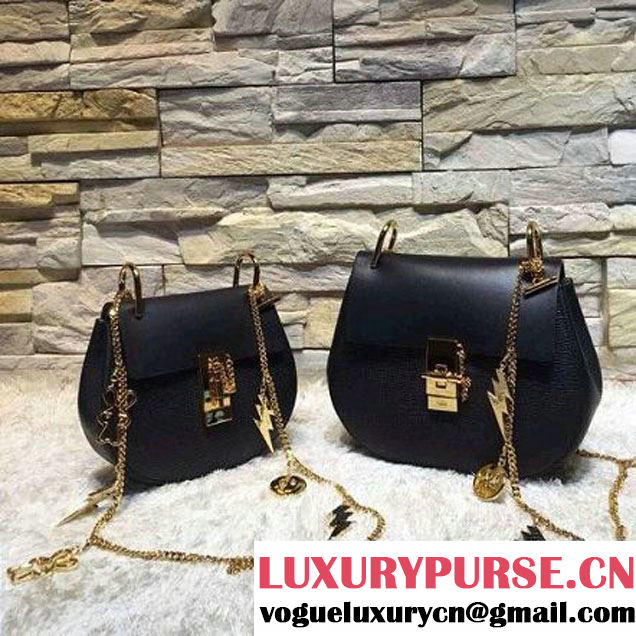 Chloe Drew Bag In Black Textured/Smooth Calfskin With Bag Charms 2016 (2A193-6062733 )