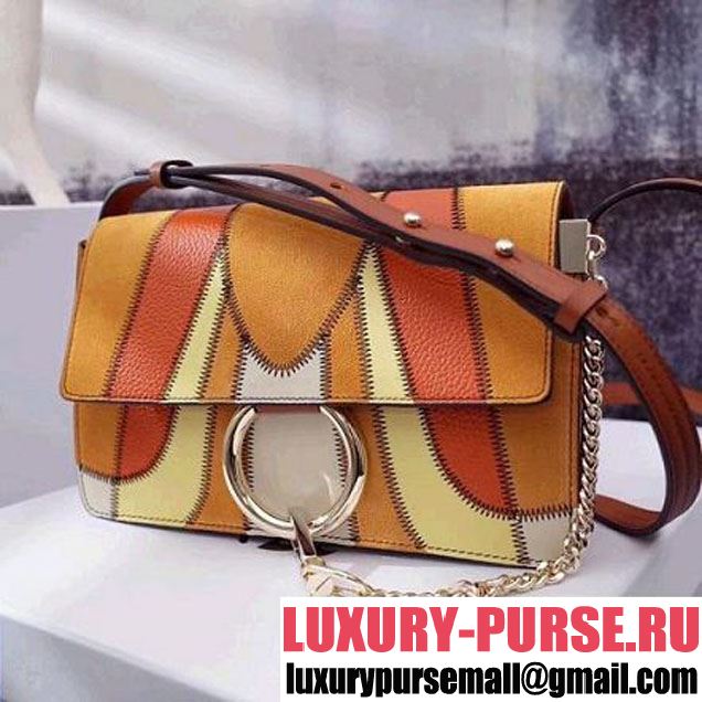 Chloe Small Faye Shoulder Bag in Small Grain Lambskin With Smooth & Suede Calfskin Patchwork Caramel 2017 (A144-7112213 )