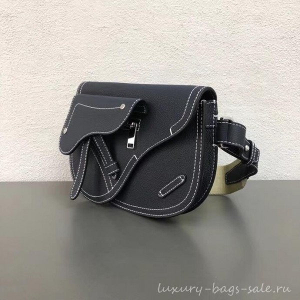 Dior DIOR X KAWS Grained Calfskin Pouch Saddle Shoulder Bag Navy Blue 2019