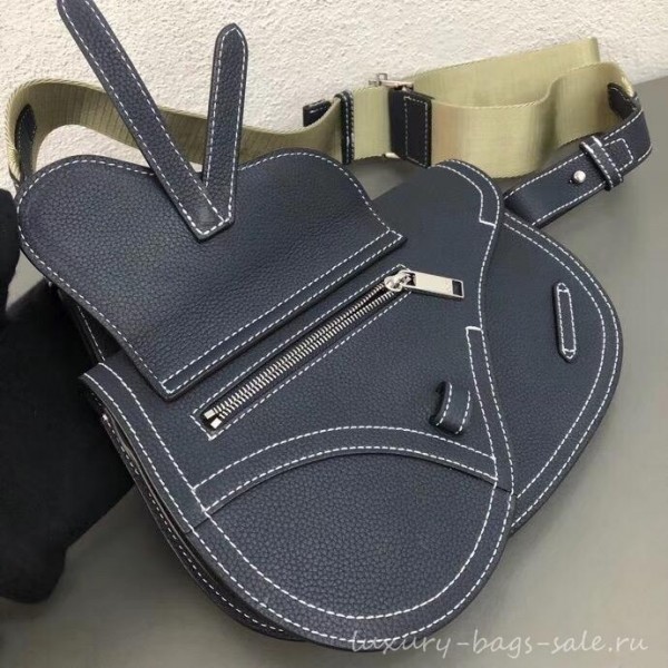 Dior DIOR X KAWS Grained Calfskin Pouch Saddle Shoulder Bag Navy Blue 2019