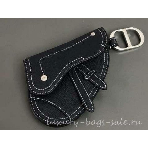 Dior Grained Calfskin Key Ring Saddle Zipped Purse Navy Blue 2019