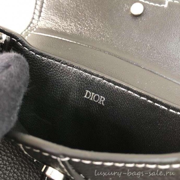 Dior Grained Calfskin Key Ring Saddle Zipped Purse Black 2019