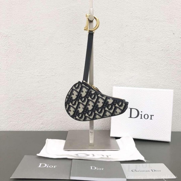 Dior Oblique Jacquard Canvas Saddle Zipped Purse Blue 2019