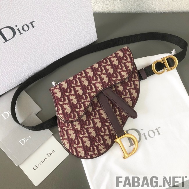 Dior CD Oblique Canvas Saddle Belt Bag Burgundy 2019 (WEIP-9031613 )