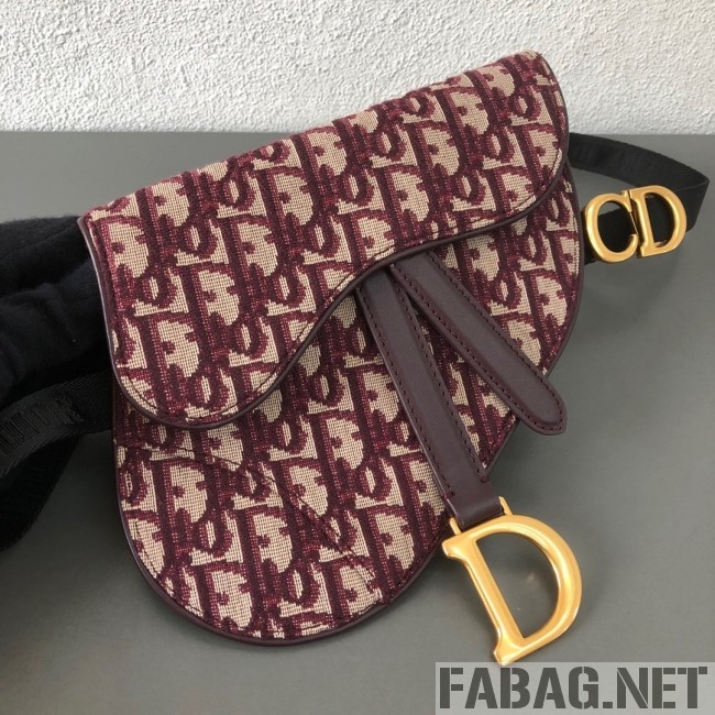 Dior CD Oblique Canvas Saddle Belt Bag Burgundy 2019 (WEIP-9031613 )
