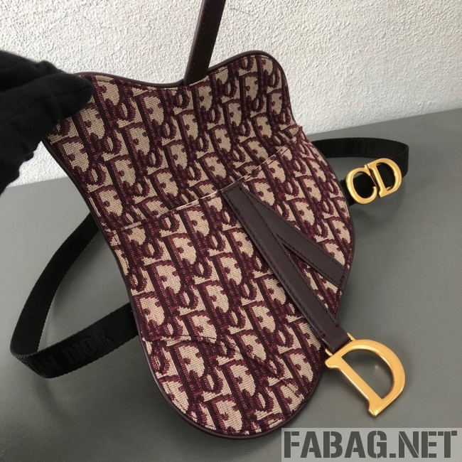 Dior CD Oblique Canvas Saddle Belt Bag Burgundy 2019 (WEIP-9031613 )
