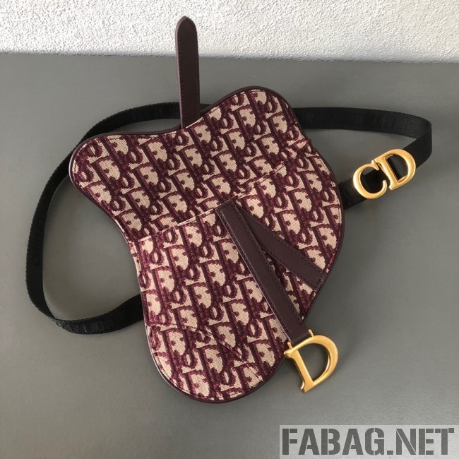 Dior CD Oblique Canvas Saddle Belt Bag Burgundy 2019 (WEIP-9031613 )