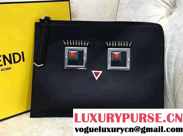 Fendi Multicolored Metal and Square Eyes Clutch Zip Pouch Bag Black 2017