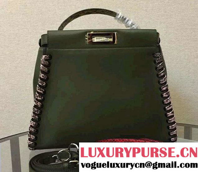 Fendi Interlaced Peekaboo Bag Olive Green with Python Strap 2016
