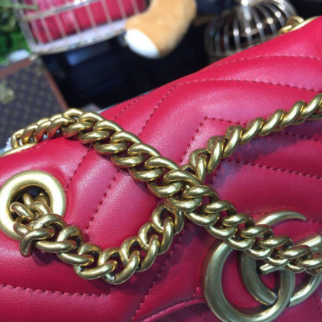 Gucci Marmont Matelasse Shoulder Bag 22cm 443497 Calfskin Leather Spring Summer 2018 Collection Hibiscus Red