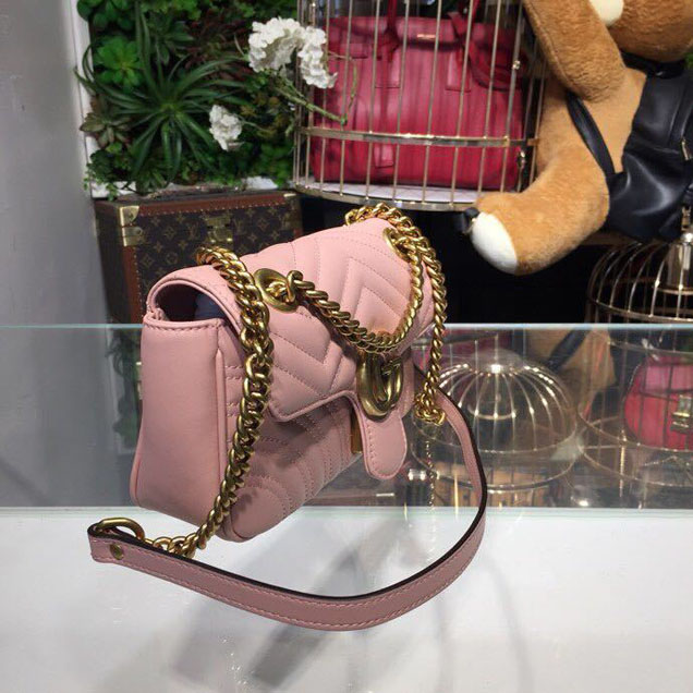 Gucci Marmont Matelasse Shoulder Bag 22cm 443497 Calfskin Leather Spring Summer 2018 Collection Dusty Pink