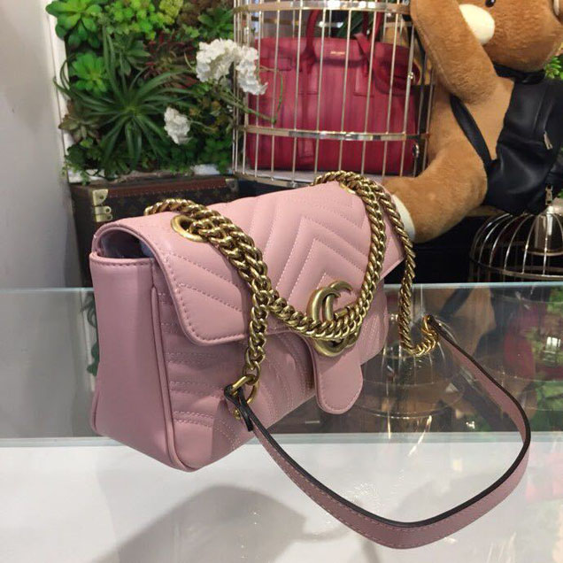 Gucci Marmont Matelasse Shoulder Bag 25cm 443496 Calfskin Leather Spring Summer 2018 Collection Dusty Pink