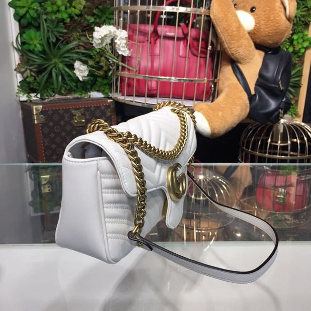 Gucci Marmont Matelasse Shoulder Bag 25cm 443496 Calfskin Leather Spring Summer 2018 Collection White