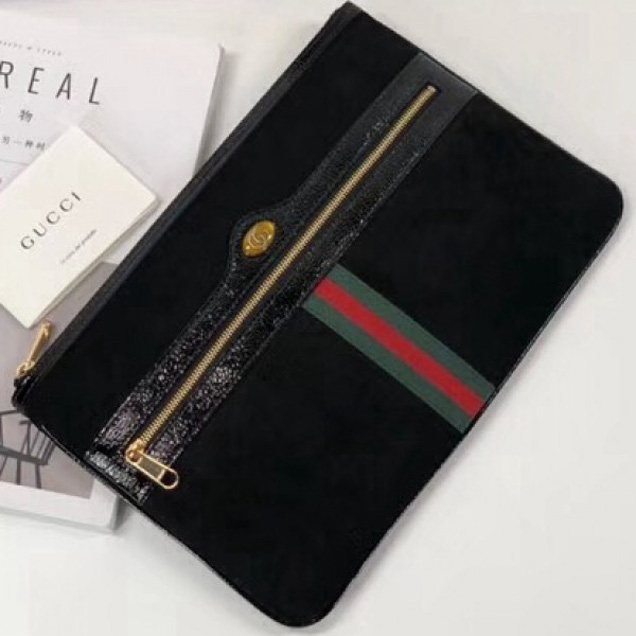 Gucci Ophidia Suede and Patent Leather Pouch 157551 Black 2018  Collection