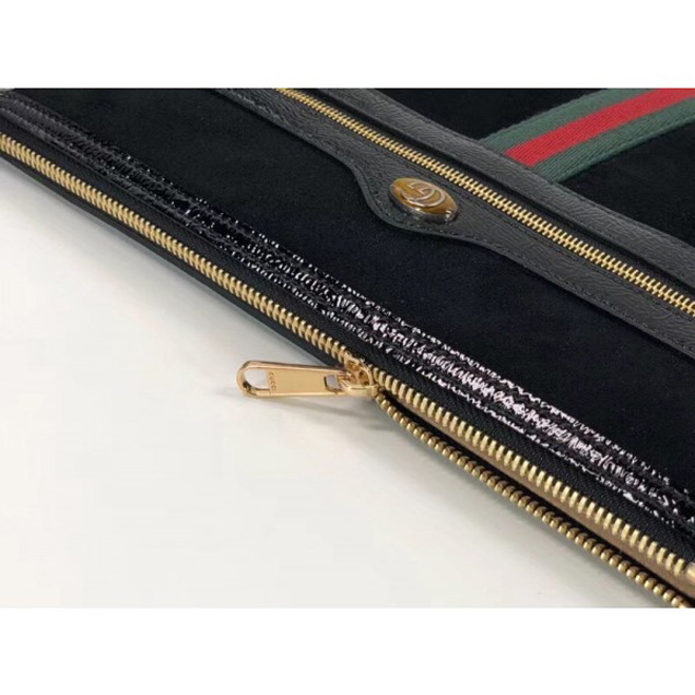 Gucci Ophidia Suede and Patent Leather Pouch 157551 Black 2018  Collection