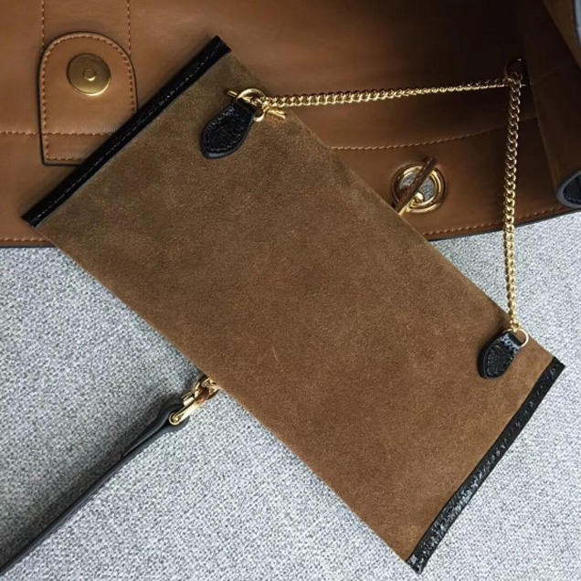 Gucci Large Tote with Tiger Head in Suede and Patent Leather 537219 Brown 2018 Collection