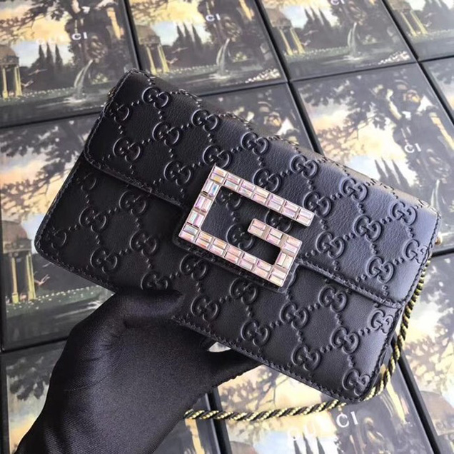 Gucci leather Shoulder bag with Square G 544242 black
