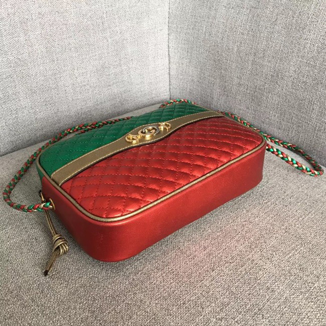 Gucci Laminated leather small shoulder bag 541061 Green and red