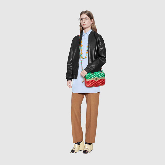 Gucci Laminated leather small shoulder bag 541061 Green and red