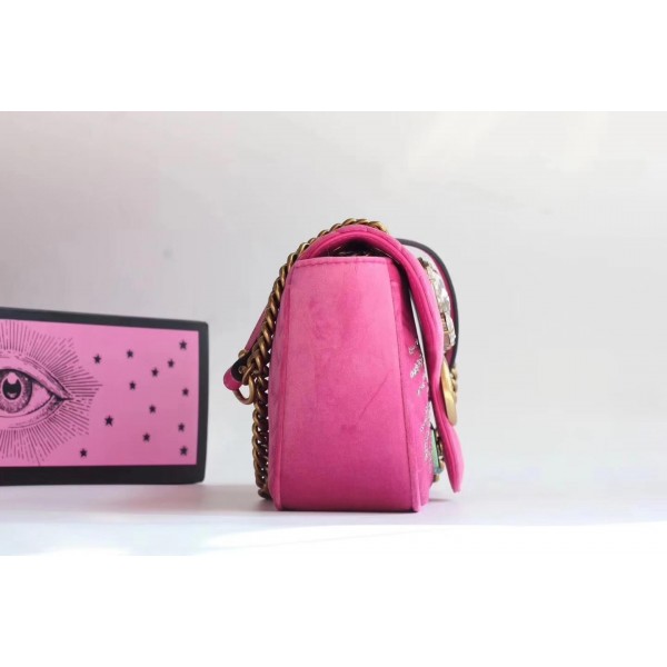 Gucci GG Marmont Velvet Small Shoulder Bag With Crystals 443497 Pink 2018 Collection