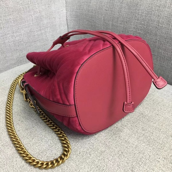 Gucci GG Marmont Quilted Velvet Bucket Bag 525081 Rosy 2018 Collection