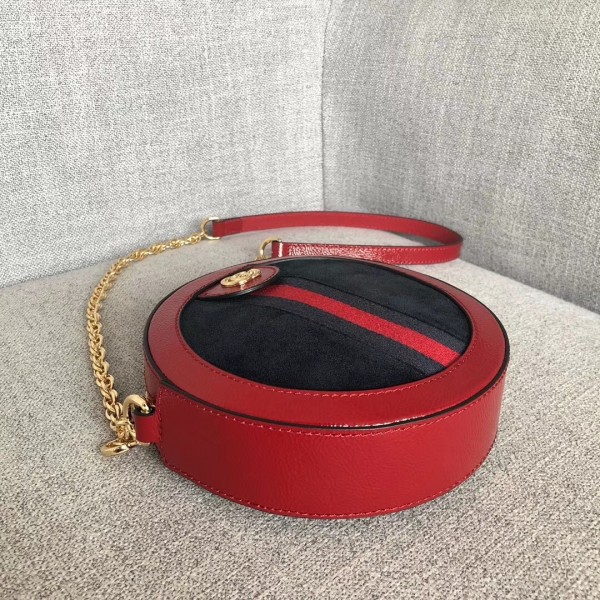 Gucci Suede Ophidia Mini Round Shoulder Bag 550618 Deep Blue/Red 2018 Collection