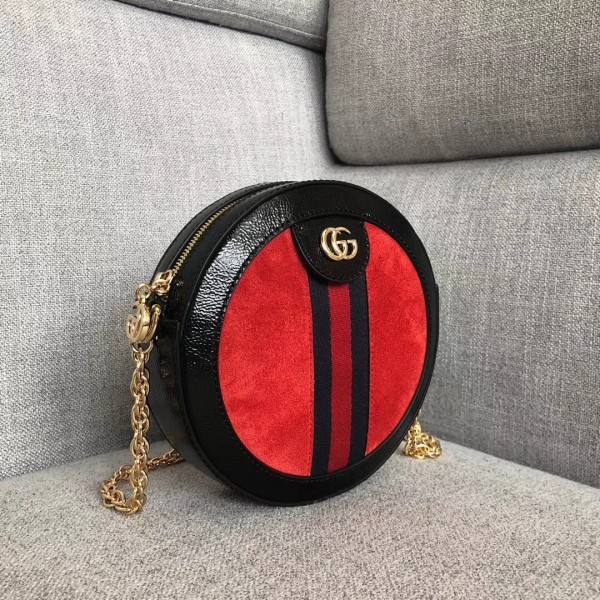Gucci Suede Ophidia Mini Round Shoulder Bag 550618 Red/Black 2018 Collection
