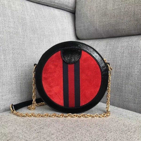 Gucci Suede Ophidia Mini Round Shoulder Bag 550618 Red/Black 2018 Collection