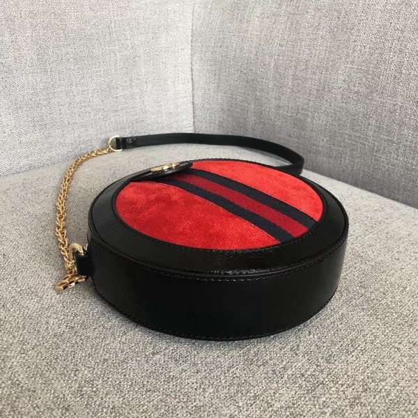 Gucci Suede Ophidia Mini Round Shoulder Bag 550618 Red/Black 2018 Collection