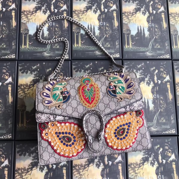 Gucci Dionysus GG Snakeskin Medium Shoulder Bag with Phoenix Appliqu 403348 2018
