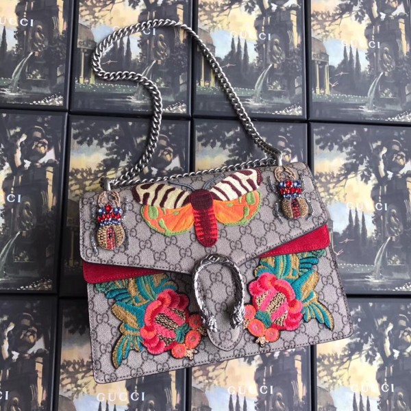 Gucci Dionysus GG Snakeskin Medium Shoulder Bag with Appliqu 400235 2018