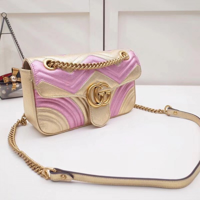 Gucci GG Marmont Small Matelasse Shoulder Bag 443497 Pink Gold 2018