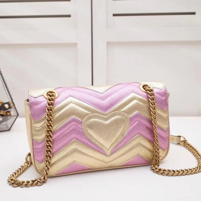 Gucci GG Marmont Small Matelasse Shoulder Bag 443497 Pink Gold 2018