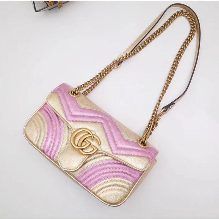 Gucci GG Marmont Small Matelasse Shoulder Bag 443497 Pink Gold 2018