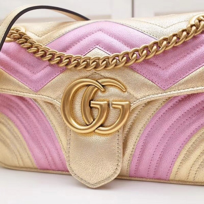 Gucci GG Marmont Small Matelasse Shoulder Bag 443497 Pink Gold 2018