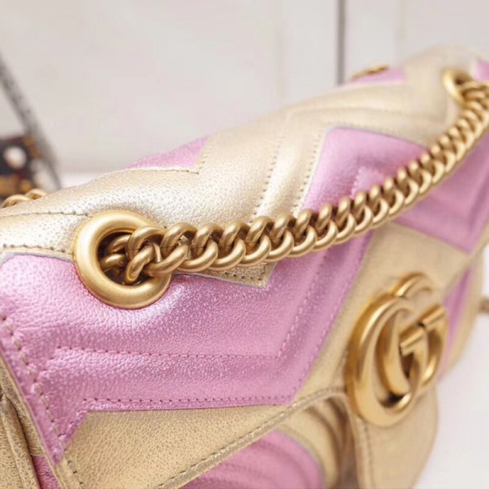 Gucci GG Marmont Small Matelasse Shoulder Bag 443497 Pink Gold 2018