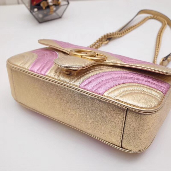 Gucci GG Marmont Small Matelasse Shoulder Bag 443497 Pink Gold 2018