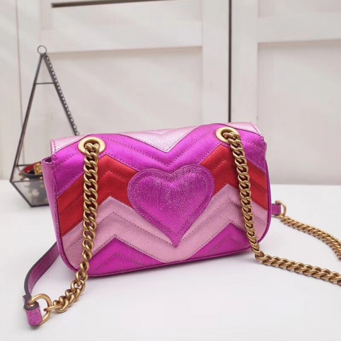 Gucci GG Marmont Mini Matelasse Bag 446744 Pink Red 2018