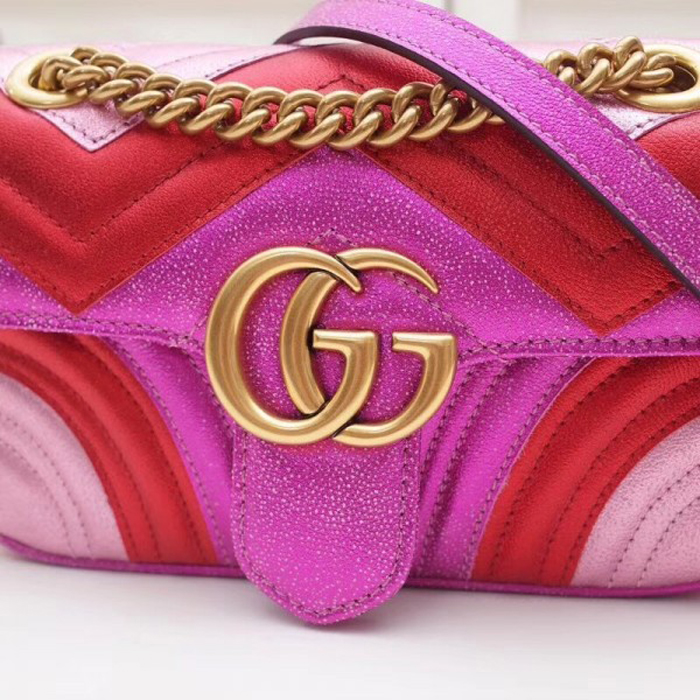 Gucci GG Marmont Mini Matelasse Bag 446744 Pink Red 2018