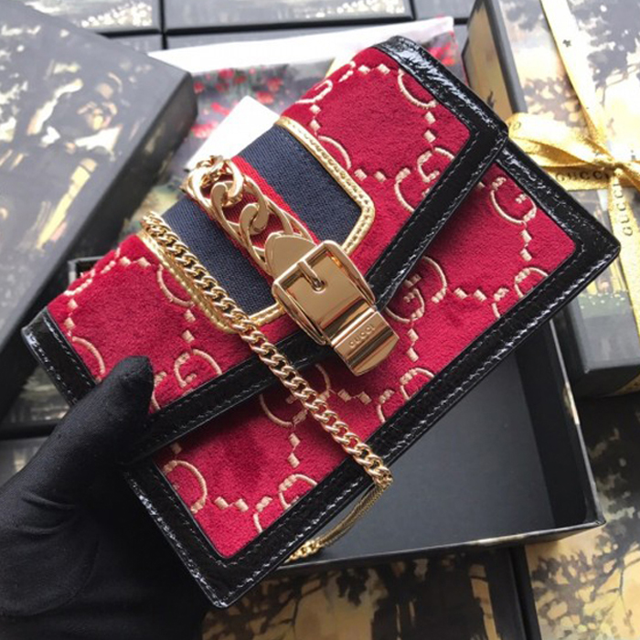 Gucci Sylvie Velvet Chain Bag 494642 Red 2018